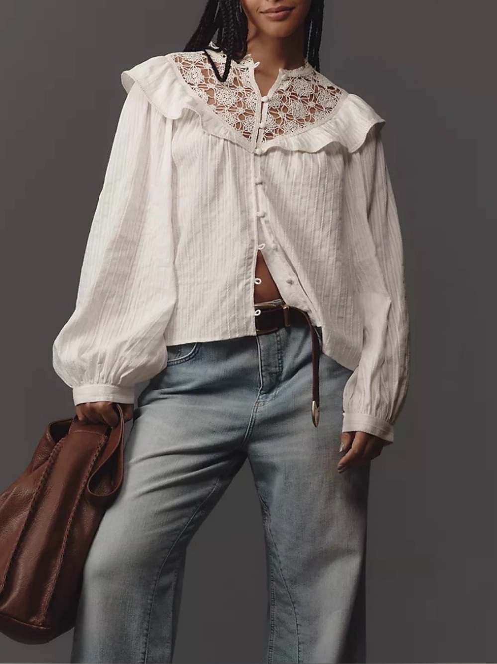 NWT Anthropologie Pilcro Long-Sleeve Eyelet Cutwork Blouse